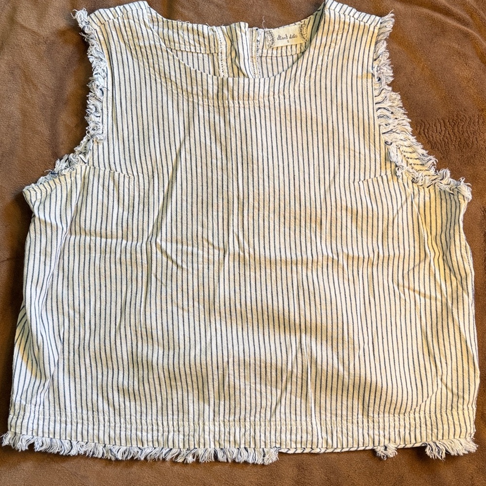 Altar'd State Cream and Black Striped Fringe Tank